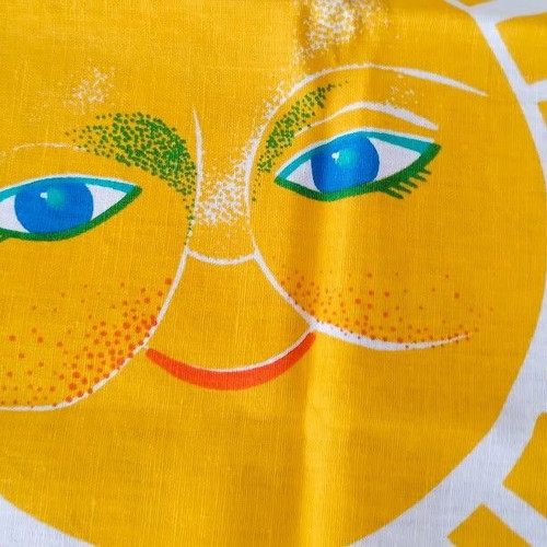 Soviet Vintage Cotton Fabric panel, unused, colorful children's design