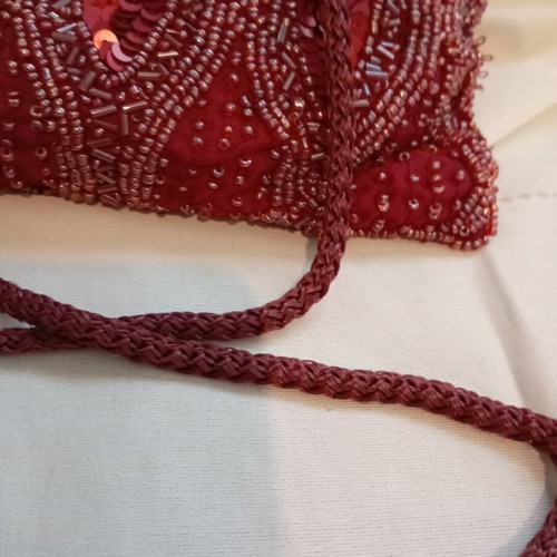 Vintage hand-beaded burgundy shoulder bag, made in India