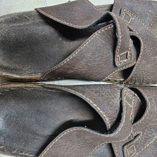 Men's summer leather slippers used, size 43, brown