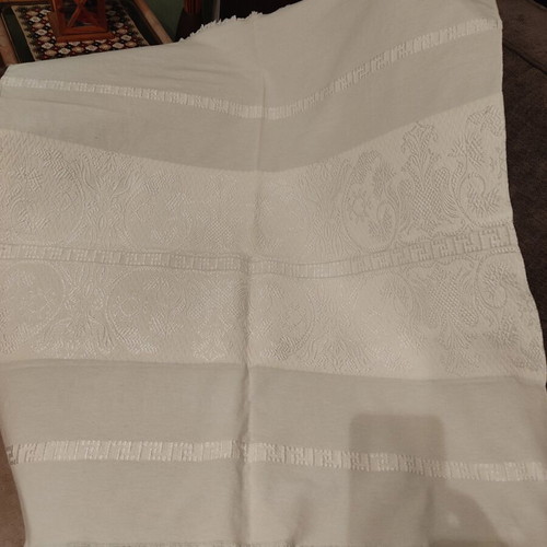 Vintage handwoven white tablecloth used, 100% cotton, 1x1 m