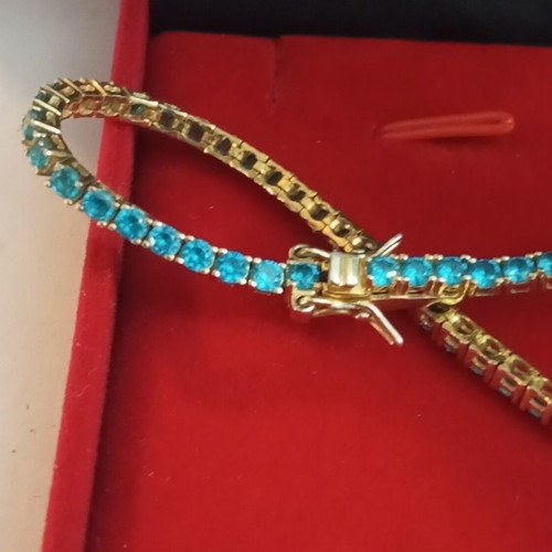 Riviera 925 silver bracelet with green zircon, gold plated, like new, 19cm