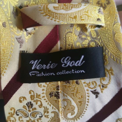 Silk tie new, bordeaux-gold with paisley pattern