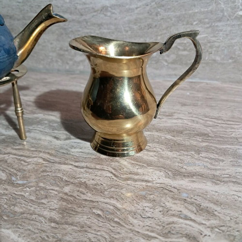 Vintage brass tea and milk set used