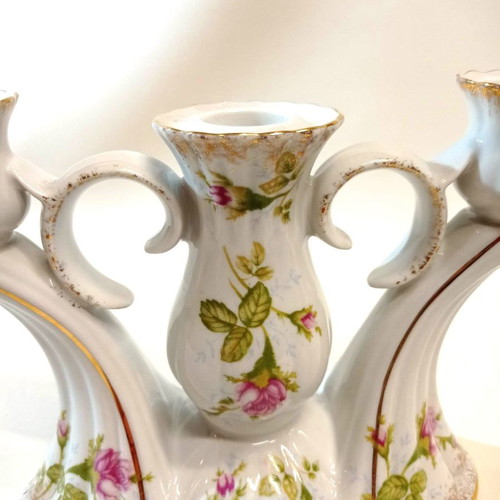 Porcelain candlestick Chodziez Poland three-position from the 1970s in excellent condition