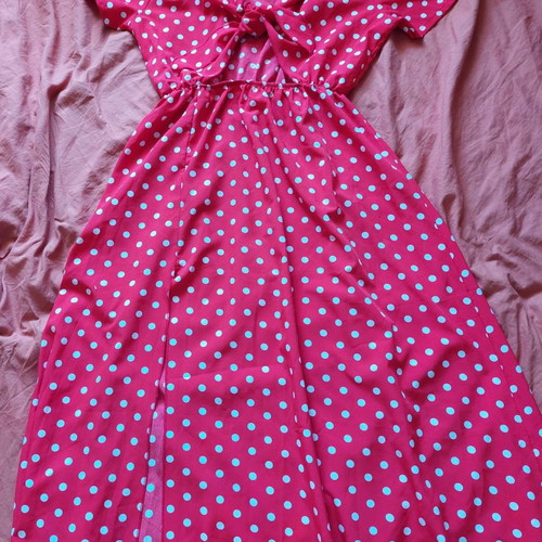 Long dress red with white polka dots size M like new