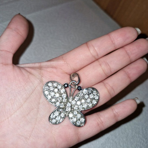 Fwo bead for necklace butterfly with rhinestones like new silver