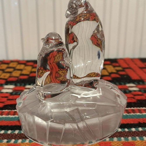 Handmade Italian vintage penguin crystal statue 1980