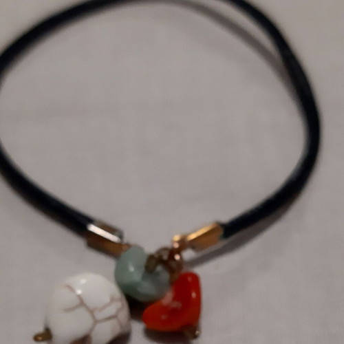 Skill unisex bracelet genuine black leather with copper and charms, handmade