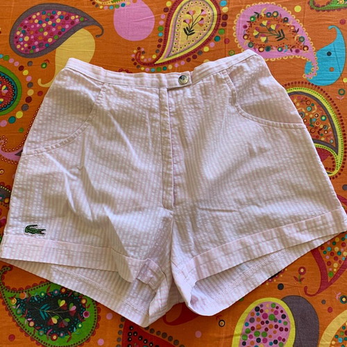 Lacoste vintage 90's shorts used, white with pink stripes, XS