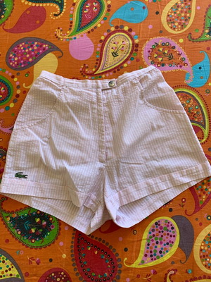 Lacoste vintage 90's shorts used, white with pink stripes, XS