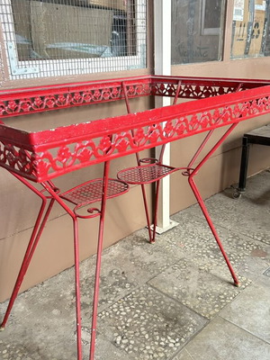 Σετ τραπέζι και 4 καρέκλες εξωτερικού χώρου, κόκκινο μέταλλο
