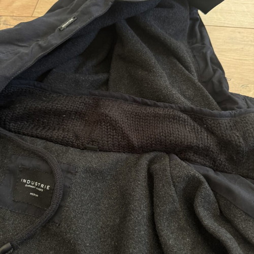 Downpour jacket with hoodie used, inner wool collar, blue, size M