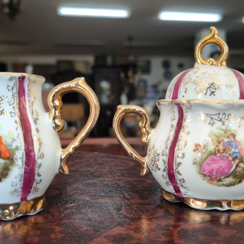 Vintage porcelain coffee set with gilding, 11 pieces, 1960s-70s