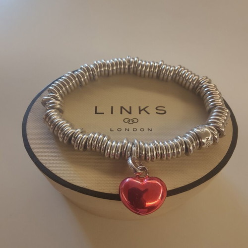 Links of London Sterling Silver Sweetie Bracelet with Red Heart Charm