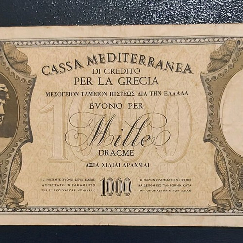 Cassa Mediterranea 1941 1.000 Δραχμές μεταχειρισμένη με φθορές