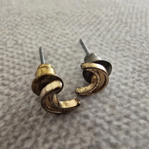 Crescent Moon Stud Earrings, gold tone, vintage style