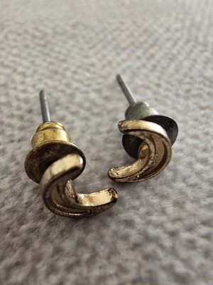 Crescent Moon Stud Earrings, gold tone, vintage style