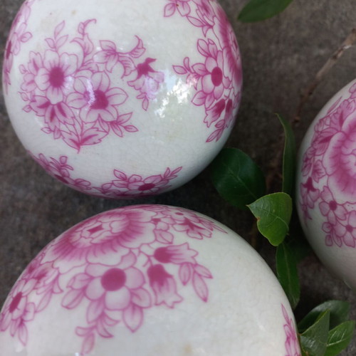 Vintage Japanese porcelain decorative spheres set pink floral