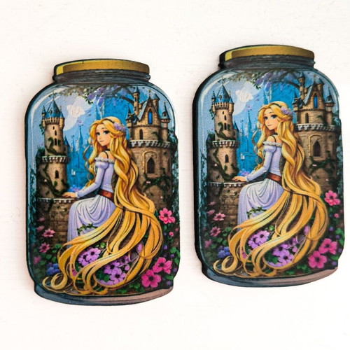 Rapunzel wooden earrings multicolored new with stud fastening