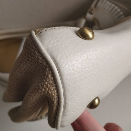 Luana rattan and leather shoulder bag used, beige white