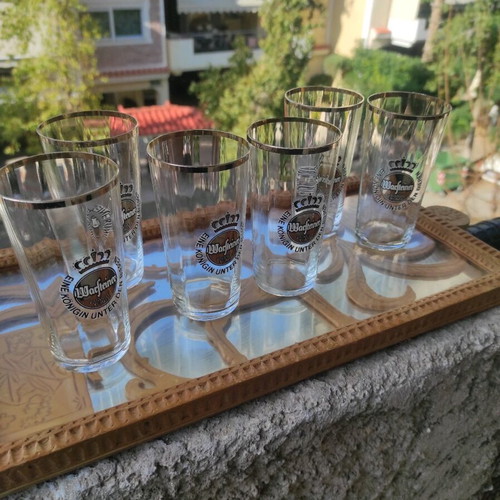 Warsteiner German beer glass set of 6 pint used, Octoberfest 1970 pack