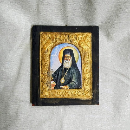Saint Nektarios Decorative Icon used with embossed frame