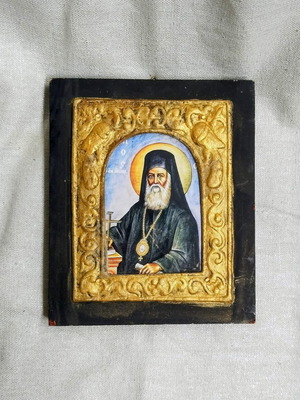 Saint Nektarios Decorative Icon used with embossed frame