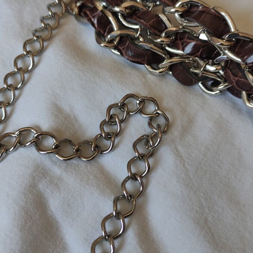 Leather women's belt like new, brown and silver chain detail