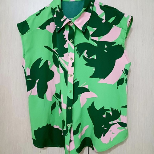 Sleeveless shirt L/XL, green and pink