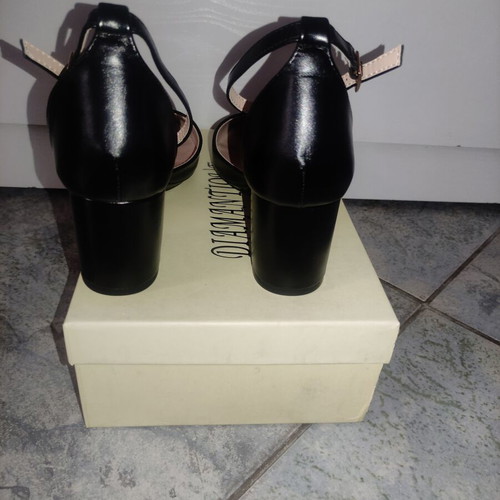 Diamantique black pumps with ankle strap and 6.5 cm block heel, new, size 40