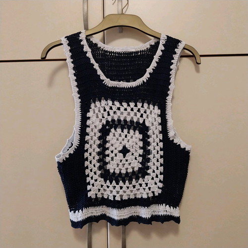Zara Trafaluc blue white crochet vest like new, size M