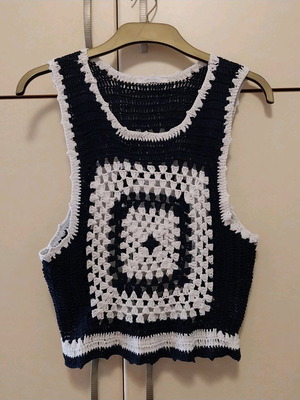 Zara Trafaluc blue white crochet vest like new, size M