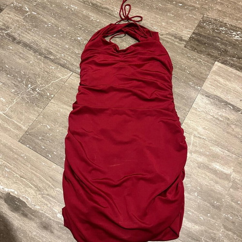 Shein tight deep red dress with back ruching like new