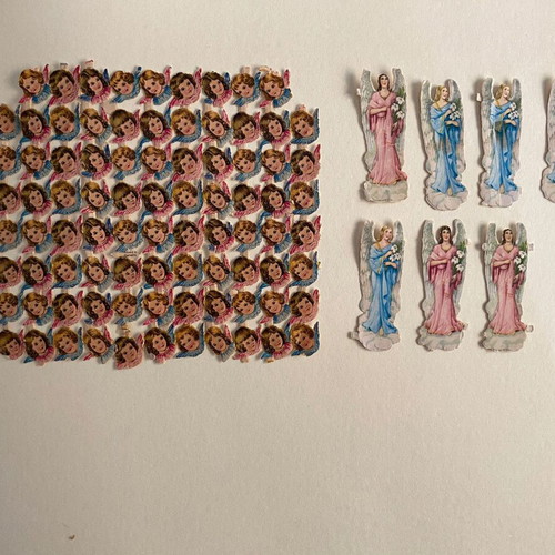 Vintage embossed carved angel collection from the 1960s, like new, 71 pieces