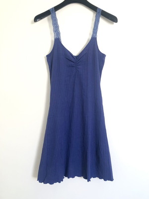 Blue rib nightdress with lace straps like new, size S