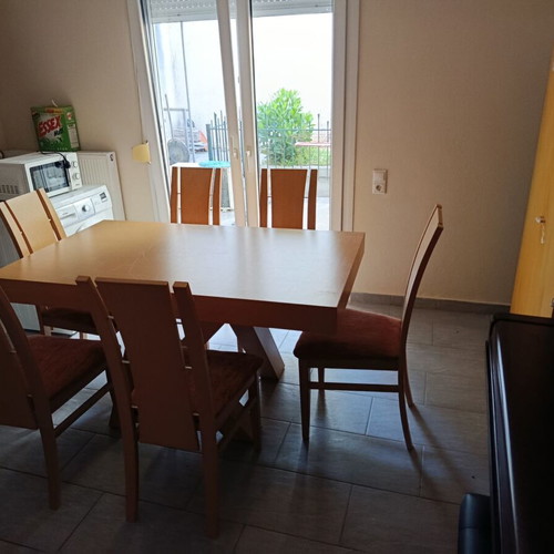 Handmade wooden dining set with 6 chairs, like new