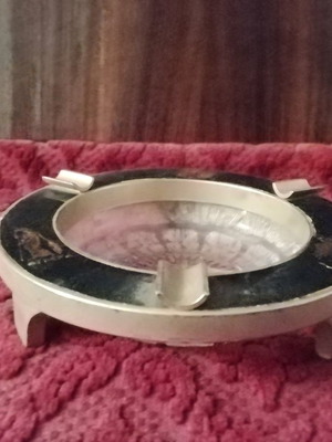 Crystal ashtray with blue cobalt and feet new