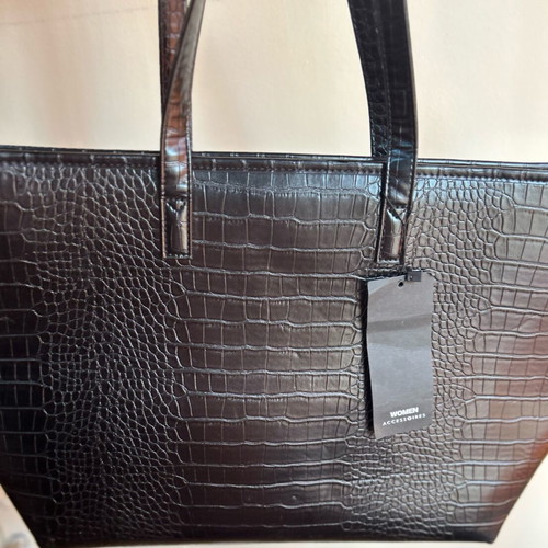 Large women's bag new, black, eco leather with croco texture