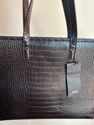 Large women's bag new, black, eco leather with croco texture