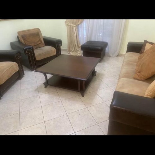 Italian leather sofa with alcantara, like new, two armchairs
