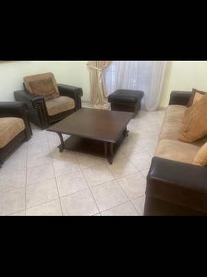 Italian leather sofa with alcantara, like new, two armchairs