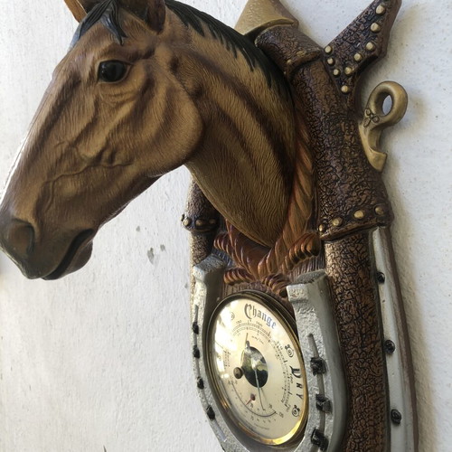 Vintage wall barometer with horse head, plastic PVC