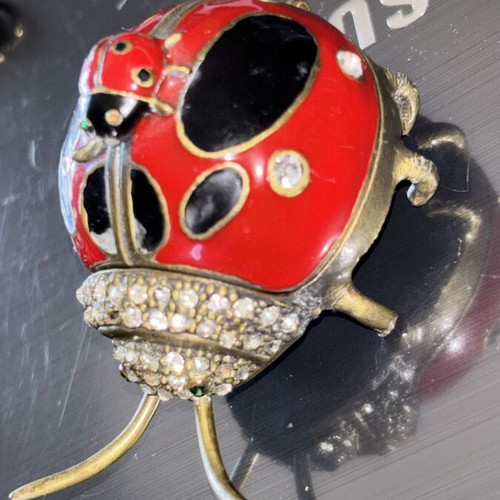 Ladybug Vintage Metal Trinket Box used with Enamel and Strass