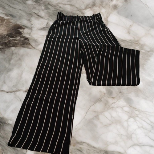 ZARA Black Striped Wide-Leg Pants With Elastic Waistband Like New XS