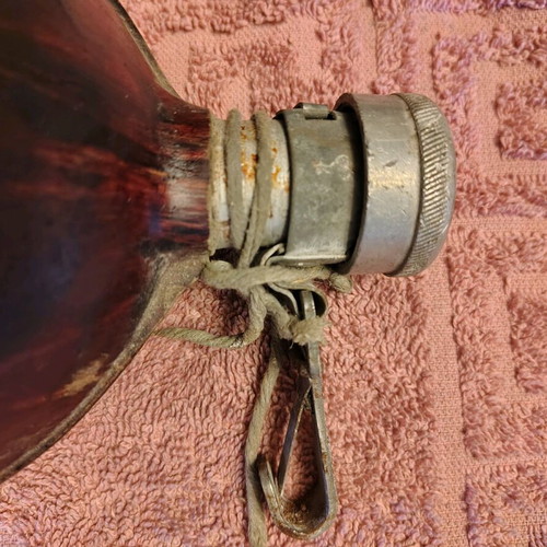 Vintage military water canteen restored, wood and aluminum