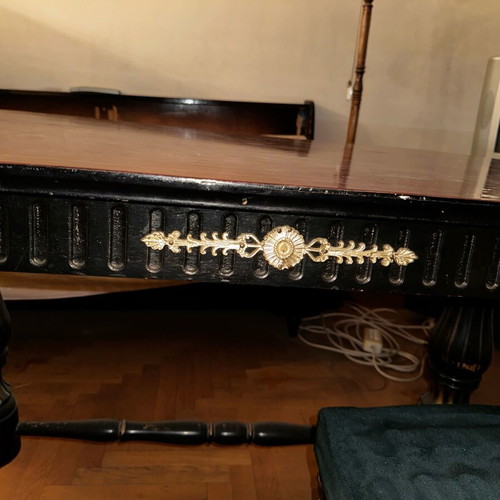 Solid wood carved dining table with 6 chairs, vintage