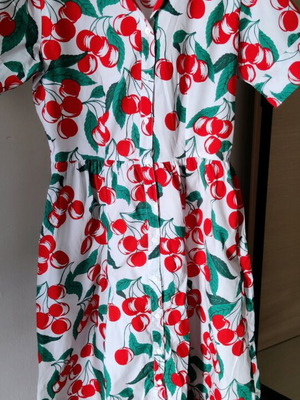 Benetton midi dress cotton with red cherries, like new, size M