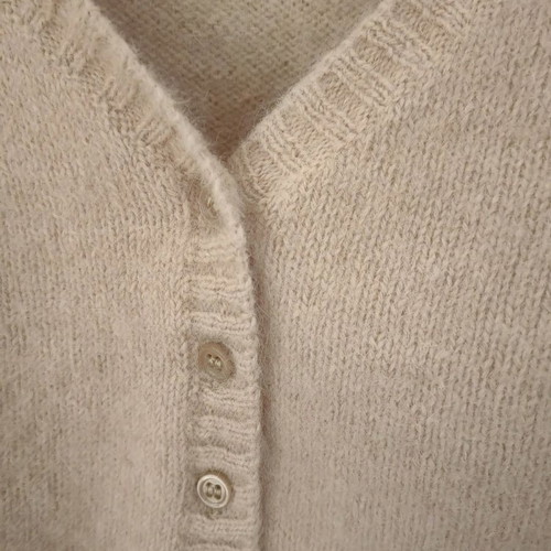 Mohair short cardigan with pearl embroidery, pink-beige, size S