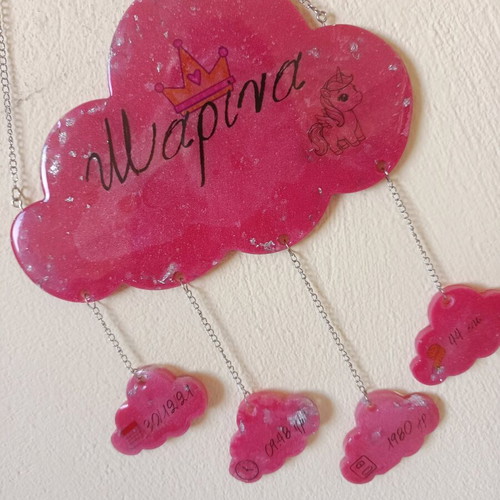 Handmade decorative cloud from resin in pink shades