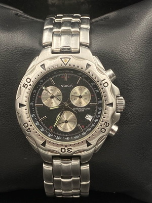 Indica 100M chronograph watch like new, men's black and silver